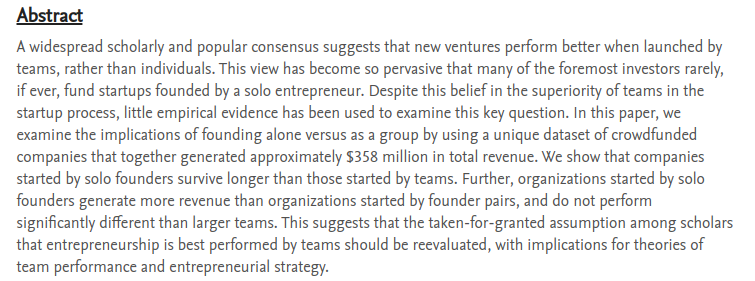 Abstract of a survey about solopreneurship as a real phenomenon